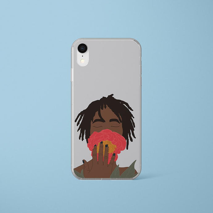iPhone Case in Grey Black Woman & Rose Iphone case Yposters iPhone XR 