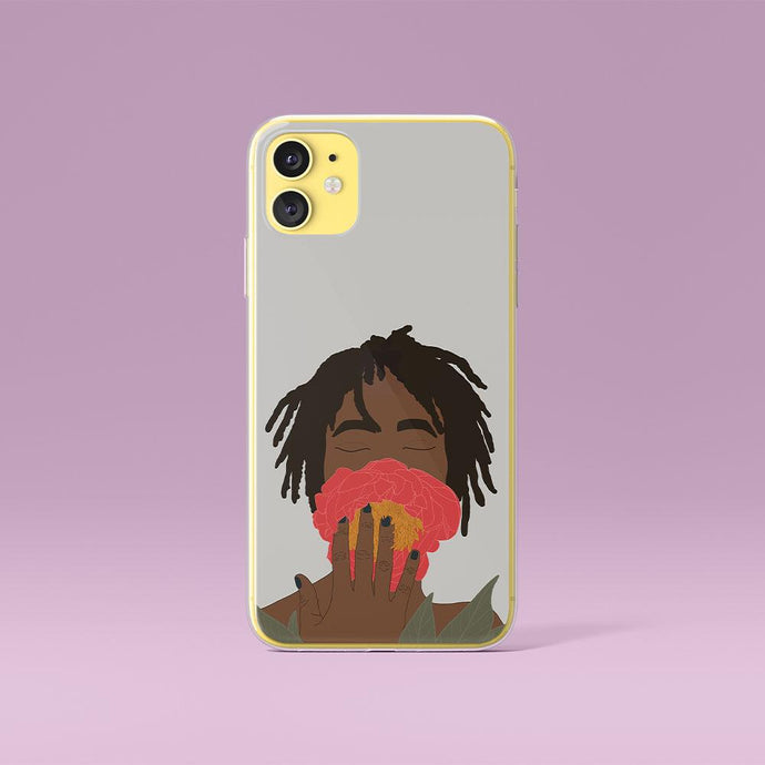 iPhone Case in Grey Black Woman & Rose Iphone case Yposters iPhone 11 